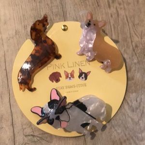 Pink Linen Dog Breed Hair Claw Clips - Set of 3